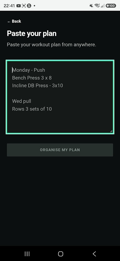 Paste a workout plan into Paste and Pump